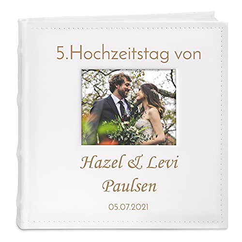 Maverton Einsteckalbum + mit Gravur - 21x22cm - Fotoalbum für 200 Fotos 10x15cm - 100 Seiten - Weiß - Geschenk für Brautpaar - Hochzeitsgeschenk - Jahrestag von Maverton