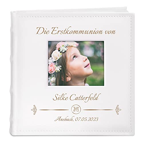 Maverton Einsteckalbum + mit Gravur - 21x22cm - Fotoalbum für 200 Fotos 10x15cm - 100 Seiten - Weiß - Geschenk für Kind zur Geburt Taufe Kommunion, Geburtstagsgeschenk - Hostie von Maverton