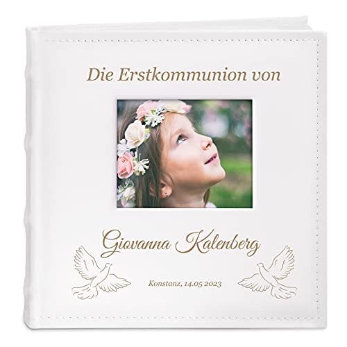 Maverton Einsteckalbum + mit Gravur - 21x22cm - Fotoalbum für 200 Fotos 10x15cm - 100 Seiten - Weiß - Geschenk für Kind zur Geburt Taufe Kommunion, Geburtstagsgeschenk - Tauben von Maverton