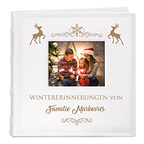 Maverton Einsteckalbum + mit Gravur - 21x22cm - Fotoalbum für 200 Fotos 10x15cm - 100 Seiten - Weiß - zu Weihnachten - Ornament von Maverton