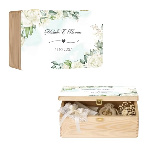 Maverton Erinnerungsbox mit Farbdruck - Aufbewahrungsbox mit Deckel - personalisierte Geschenke für Paar zur Hochzeit - Hochzeitsgeschenke - aus Kiefernholz von Maverton