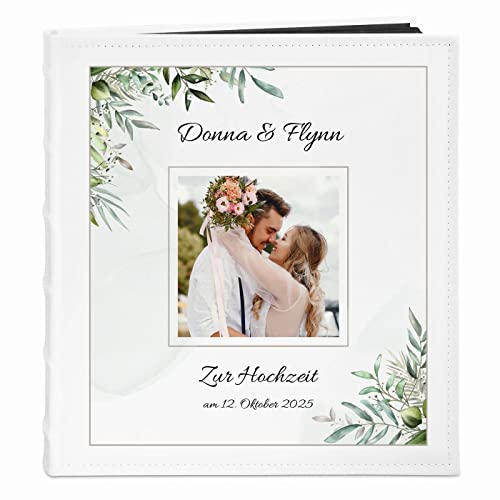 Maverton Fotoalbum zum Selbstgestalten + mit Aufdruck - für 240 Fotos 10x15-60 schwarze Seiten - Größe 33x30cm - Weiß - Geschenk zum Hochzeitstag zur Hochzeit - Heirat von Maverton