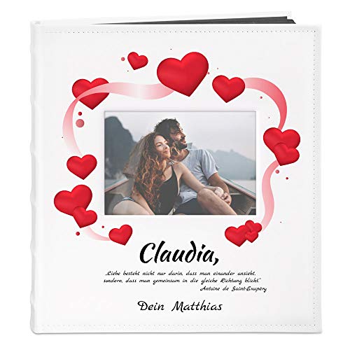 Maverton Fotoalbum zum Selbstgestalten mit Bildausschnitt + mit Aufdruck - für 240 Fotos 10x15-60 schwarze Seiten - Größe 33x30cm - Weiß - Geschenk zum Geburtstag für Damen - Liebe von Maverton