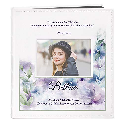 Maverton Fotoalbum zum Selbstgestalten mit Bildausschnitt mit Aufdruck - für 240 Fotos 10x15-60 schwarze Seiten - Größe 33x30cm - Weiß - personalisierte Geschenke - Geburtstagsgeschenk für Frauen von Maverton