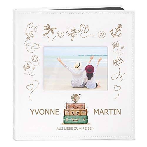 Maverton Fotoalbum zum Selbstgestalten mit Bildausschnitt mit Aufdruck - für 240 Fotos 10x15-60 schwarze Seiten - Größe 33x30cm - Weiß - personalisierte Geschenke zum Jubiläum - Hochzeitsgeschenk von Maverton