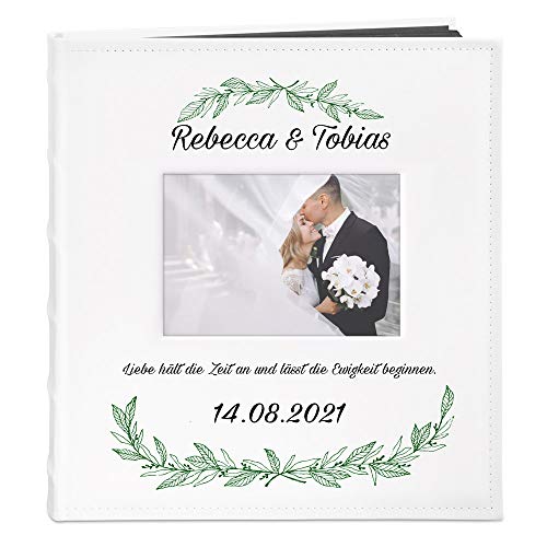 Maverton Fotoalbum zum Selbstgestalten mit Bildausschnitt + mit Aufdruck - für 240 Fotos 10x15-60 schwarze Seiten - Größe 33x30cm - Weiß - Geschenk zur Hochzeit zum Hochzeitstag - Brautpaar von Maverton