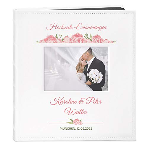 Maverton Fotoalbum zum Selbstgestalten mit Bildausschnitt + mit Aufdruck - für 240 Fotos 10x15-60 schwarze Seiten - Größe 33x30cm - Weiß - Geschenk zur Hochzeit zum Hochzeitstag - Erinnerungen von Maverton