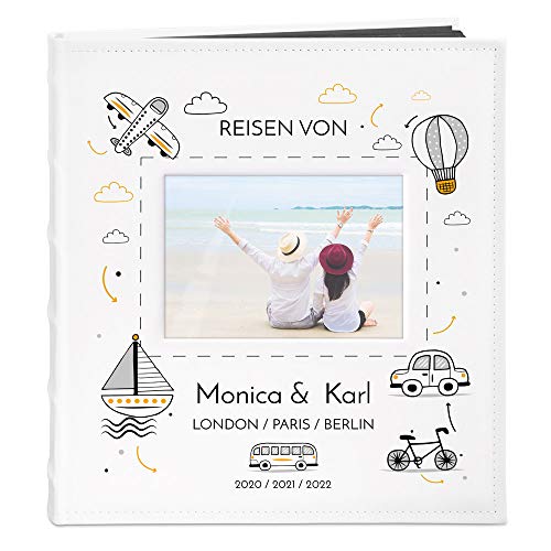 Maverton Fotoalbum zum Selbstgestalten mit Bildausschnitt mit Aufdruck - für 240 Fotos 10x15-60 schwarze Seiten - Größe 33x30cm - Weiß - personalisierte Geschenke zum Jubiläum - Hochzeitsgeschenk von Maverton