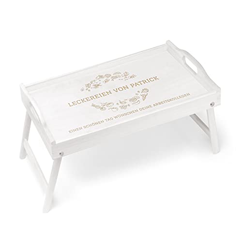 Maverton Frühstückstablett mit Gravur - Betttisch mit Griffen - klappbare Beine - erhöhter Rand - Weiß - Geburtstagsgeschenk für Männer - Einzugsgeschenke - Leckereien von Maverton