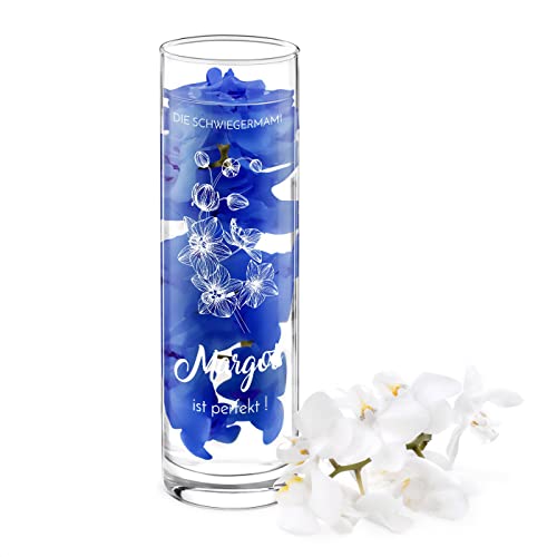 Maverton Glasvase mit Gravur Ø 8 cm - Tischvase hoch - Blumenvase für Frauen - zylindrisch rund - Deko Wohnzimmer - personalisierte Deko Vase - zum Geburtstag zum Muttertag - Blüten von Maverton