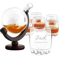 Maverton Globus Whisky Decanter 850 Ml + Gläser Set Mit Gravur - Holzuntersetzer Geschenk Whiskey Männergeschenk von Maverton