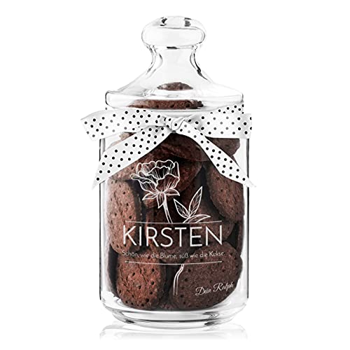 Maverton Keksglas mit Gravur - Glasbehälter mit Deckel - Bonbonglas mit eleganter Schleife - Vorratsglas personalisiert - Geschenk für Naschkatze & Hobbybäckerin Frauen - Blume Maverton Keksglas mit Gravur - Glasbehälter mit Deckel - Bonbonglas mit eleganter Schleife - Vorratsglas personalisiert - Geschenk für Naschkatze & Hobbybäckerin Frauen - Blume von Maverton