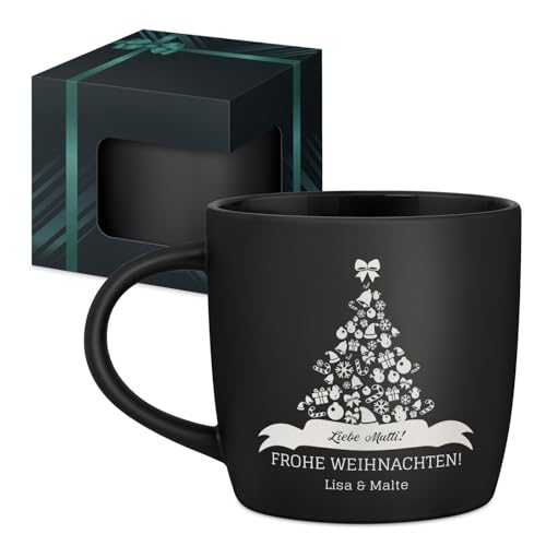 Maverton Keramik Kaffeebecher 400ml mit Gravur - personalisierte Kaffeetasse aus Matt Keramik mit Henkel für Frauen zum Geburtstag zu Weihnachten - Trinkbecher matt schwarz - Innen schwarz - Baum Maverton Keramik Kaffeebecher 400ml mit Gravur - personalisierte Kaffeetasse aus Matt Keramik mit Henkel für Frauen zum Geburtstag zu Weihnachten - Trinkbecher matt schwarz - Innen schwarz - Baum von Maverton