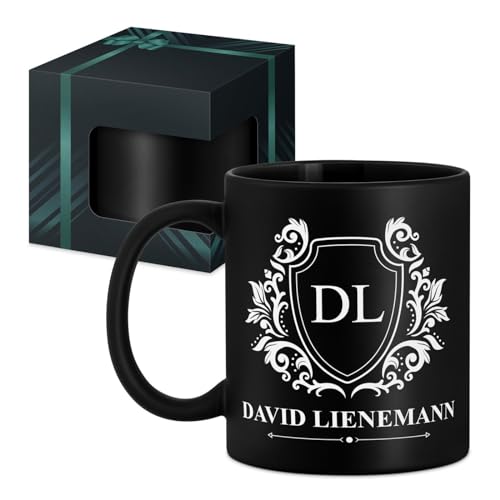 Maverton Keramik Kaffeetasse 330ml mit Gravur - Kaffeebecher mit funktionellem Henkel - personalisierter Keramikbecher für Männer zum Geburtstag zu Weihnachten - matt schwarz - Innen schwarz - Motiv von Maverton