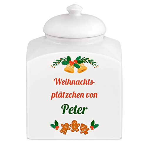 Maverton Keramik Vorratsdose mit Deckel + Aufdruck - Deko Aufbewahrungsbox für Kekse - Vorratsglas für Süßigkeiten - Plätzchendose für Männer zum Geburtstag - weiß - Weihnachtszeit von Maverton