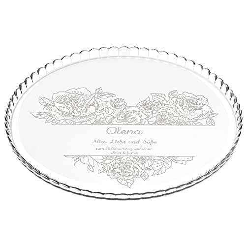 Maverton Kuchenplatte mit Gravur - personalisiert - Kuchenform aus Glas - Geschenkidee für Hobbybäckerin & Naschkatze - Geburtstagsgeschenk für Frauen - Rosenherz von Maverton