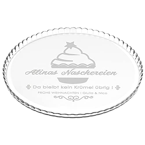 Maverton Kuchenplatte mit Gravur - personalisiert - Tarteform aus Glas - für Hobbybäcker & Naschkatzen - Weihnachtsmuffin von Maverton