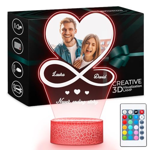 Maverton LED-Lampe - digitaler Bilderrahmen - Lichtsockel mit USB-Kabel - Romantik Paar Geschenke - Jahrestag Geschenk - Hochzeitsgeschenk - Personalisierte Geschenke Frauen und Männer - Deko Wohnzimm von Maverton
