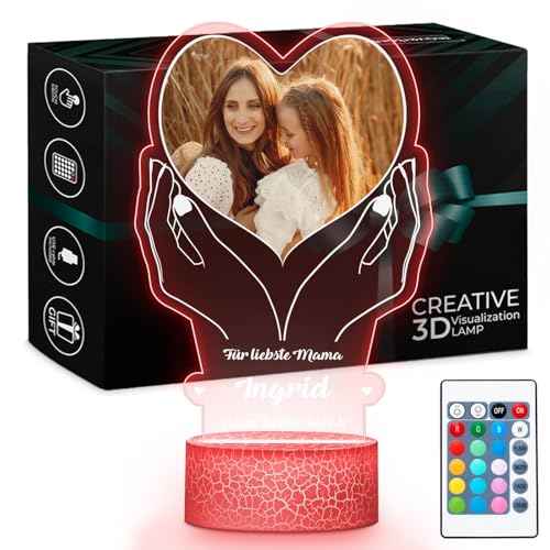 Maverton LED Tischlampe Nachtlicht - digitaler Bilderrahmen mit Fernbedienung - Geschenke für Mama - Mama Geschenk - Personalisierte Geschenke für Frauen - Deko Wohnzimmer von Maverton
