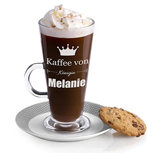 Maverton Latte Macchiato Glas mit Gravur - 360 ml - Cappuccino Tasse mit Henkel - Trinkglas für Kaffee - Kaffeezubehör - Kaffeeglas für Frauen - zum Geburtstag - personalisiert - Krone von Maverton