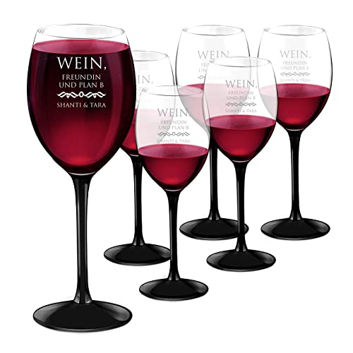 Maverton Onyx 6er Weingläser Set mit Gravur - mit schwarzem Seil - 330 ml - personalisiert - Rotweinglas Weißweinglas - Geschenk zum Geburtstag - Freundinnen von Maverton