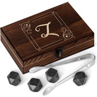 Maverton Personalisiertes Whiskey Geschenkset - 6 Granit-Eiswürfel + Edelstahlzange Velourbeutel Geschenk Für Männer Whisky Zubehör Set von Maverton