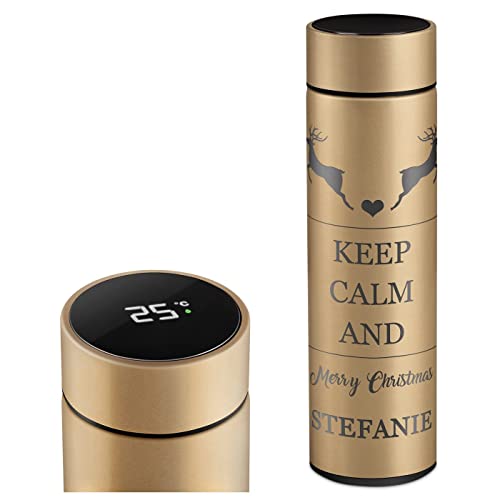 Maverton Thermosflasche mit Gravur 400 ml - Kaffeebecher mit LED-Touch-Anzeige - Thermobecher auslaufsicher 100% dicht - Travel Mug aus Edelstahl für Frauen - Farbe: gold - Christmas von Maverton