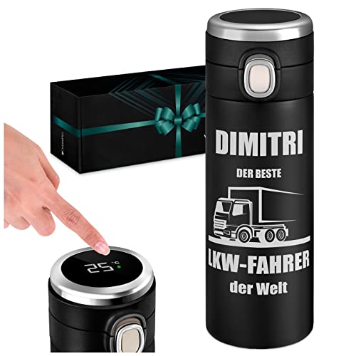 Maverton Trinkflasche mit Gravur 300 ml - Thermobecher auslaufsicher 100% dicht - LED-Touch-Anzeige - Thermoskanne aus Edelstahl - für Männer zum Geburtstag - schwarz - Auto von Maverton