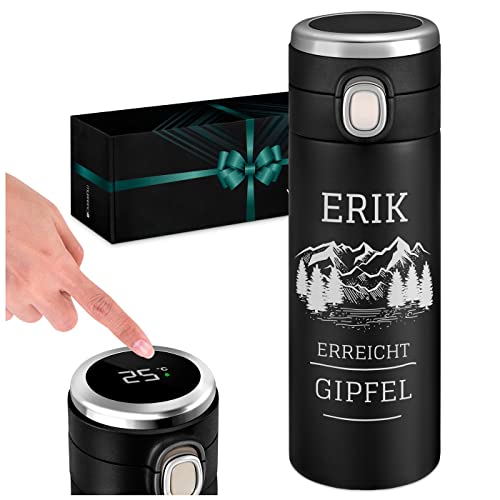 Maverton Trinkflasche mit Gravur 300 ml - Thermobecher auslaufsicher 100% dicht - LED-Touch-Anzeige - Thermoskanne aus Edelstahl - für Männer zum Geburtstag - schwarz - Wald von Maverton