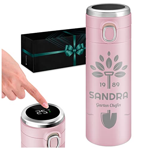Maverton Trinkflasche mit Gravur 400 ml - Thermobecher mit LED-Touch-Anzeige - Thermoskanne aus Edelstahl - auslaufsicher 100% dicht - Kaffeebecher für Frau - rosa - Garten Maverton Trinkflasche mit Gravur 400 ml - Thermobecher mit LED-Touch-Anzeige - Thermoskanne aus Edelstahl - auslaufsicher 100% dicht - Kaffeebecher für Frau - rosa - Garten von Maverton