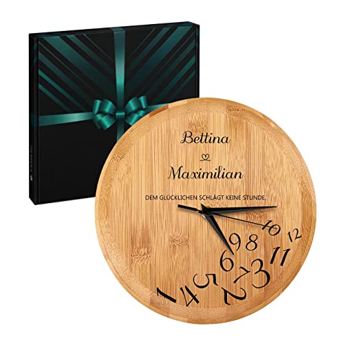 Maverton Vintage Wanduhr + Aufdruck - mit AA-Batterie betrieben - Durchmesser: 26cm - Uhr aus Bambus - Holz - Geschenk für Männer zum Geburtstag - Zitat von Maverton