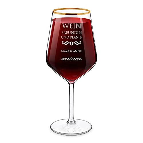 Maverton Weinglas mit Gravur 530 ml - XL Weinkelch mit Goldrand - Ø 9 cm, H: 22 cm - Rotweinglas für Frauen - Wine Glass für Frau - zum Geburtstag - zum Valentinstag - Freundinnen von Maverton