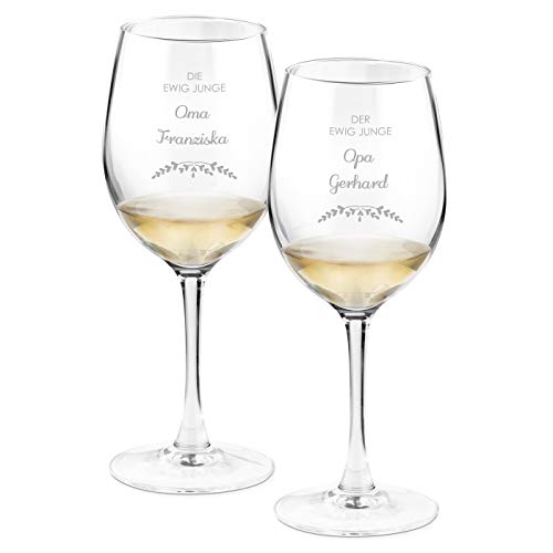 Maverton Weinglas mit Gravur für Paare 350 ml - 2er Weingläser Set - personalisiert - Rotweingläser Weißweingläser - Geschenk Hochzeit Hochzeitstag - Großeltern von Maverton