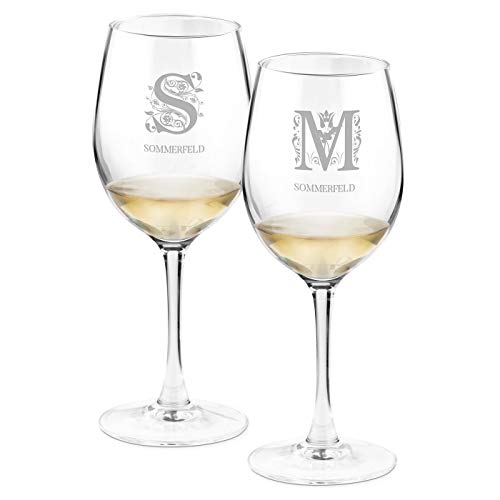 Maverton Weinglas mit Gravur für Paare 350 ml - 2er Weingläser Set - personalisiert - Rotweingläser Weißweingläser - Geschenk Hochzeit Hochzeitstag - Initialien von Maverton