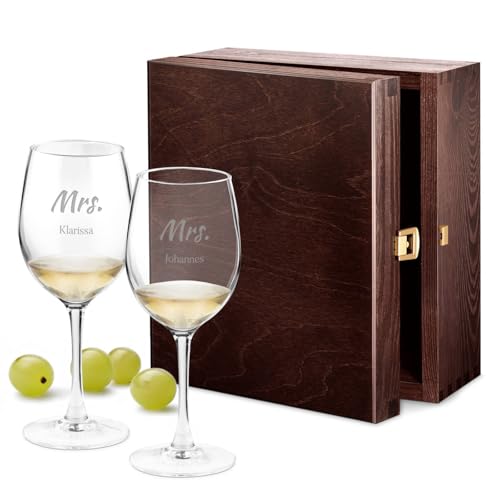 Maverton Weinglas mit Gravur für Paare 350 ml - 2er Weingläser Set - personalisiert - zu Weihnachten - Rotweingläser Weißweingläser - Geschenk Hochzeit Hochzeitstag - Initialien von Maverton