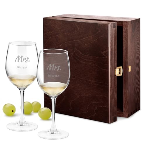 Maverton Weinglas mit Gravur für Paare 350 ml - 2er Weingläser Set - personalisiert - Rotweingläser Weißweingläser - Geschenk Hochzeit Hochzeitstag - Initialien von Maverton