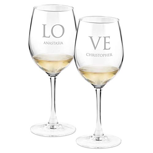 Maverton Weinglas mit Gravur für Paare 350 ml - 2er Weingläser Set - personalisiert - Rotweingläser Weißweingläser - Geschenk Hochzeit Hochzeitstag - LOVE von Maverton