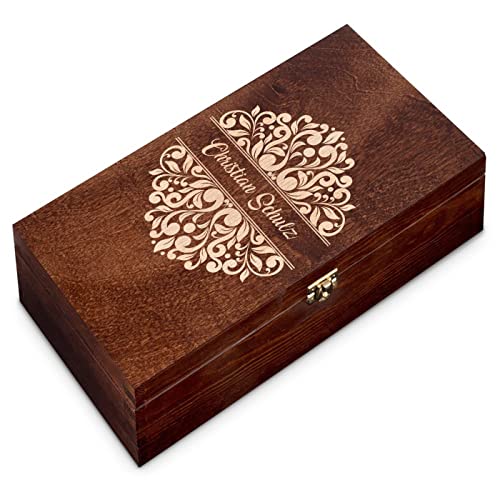 Maverton Weinkiste mit Gravur - aus gebeiztem Kiefernholz - Holzbox mit Gravur - Platz für zwei 0,7L Weinflasche - für Männer - zum Geburtstag - braun - Boho von Maverton