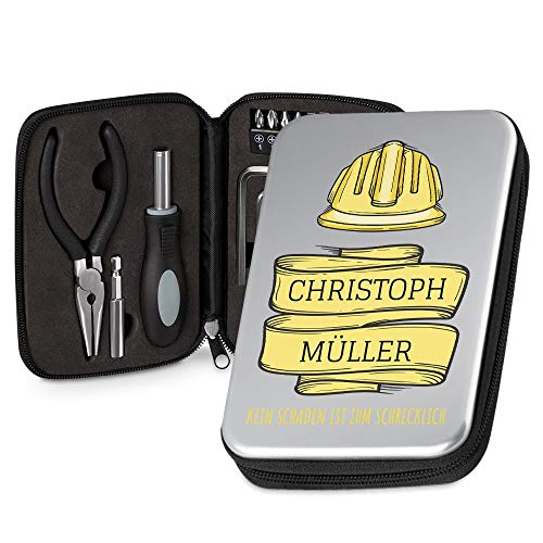 Maverton Werkzeug-Set mit Aufdruck - Werkzeugkoffer Toolbox Werkzeugkasten - personalisiert - Größe: 16x11x4cm - Geschenk zum Geburtstag für Männer - Schaden von Maverton