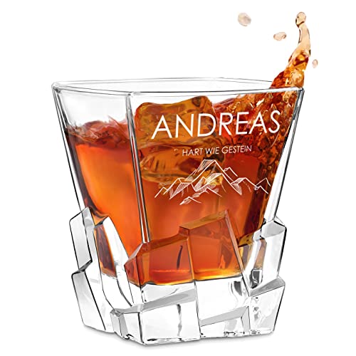 Maverton Whiskey Glas mit Gravur - 330ml personalisiert - edles Kristallglas - zum Jubiläum - für Männer & Scotchgenießer - Whiskyglas mit luxuriösem Design - Berge von Maverton