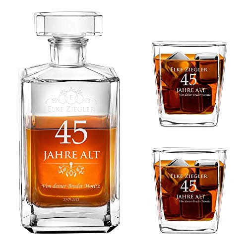 Maverton Whiskey Karaffe + 2/4 / 6er Whiskygläser Set mit Gravur - 700ml Whisky Dekanter - Geschenk zum Geburtstag für Damen - Jahre alt von Maverton