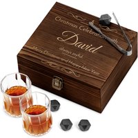 Maverton Whiskey Steine Set - 8 Kühlsteine Aus Granit + 2 Gläser Gravierbare Holzbox Geschenke Für Männer von Maverton