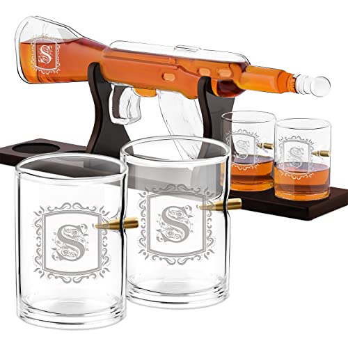 Maverton Whisky Dekanter mit Gravur 800 ml + 4er Whiskygläser Set - personalisiertes Whiskey Dekanter Set für Whisky Genießer - Whiskey Karaffe für Männer - Initiale von Maverton