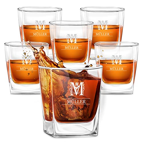 Maverton Whisky Gläser Set mit Gravur - 300 ml - Whiskey Gläser - personalisiert - Geschenk zum Geburtstag für Männer - Monogramm von Maverton