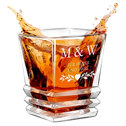 Maverton Whisky Glas 280 ml mit Gravur - edles Kristallglas für Paare - Whiskyglas mit effektvollem Design - Whiskey glas zur Hochzeit - zum Hochzeitstag - zu Weihnachten - Herz von Maverton