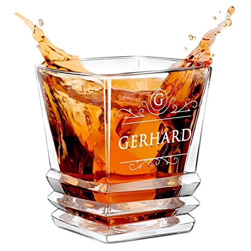 Maverton Whisky Glas mit Gravur 280 ml - Whiskyglas mit effektvollem Design - edles Kristallglas für Mann & Whiskygenießer - Bourbon Glas zum Geburtstag - zu Weihnachten - Ornament von Maverton