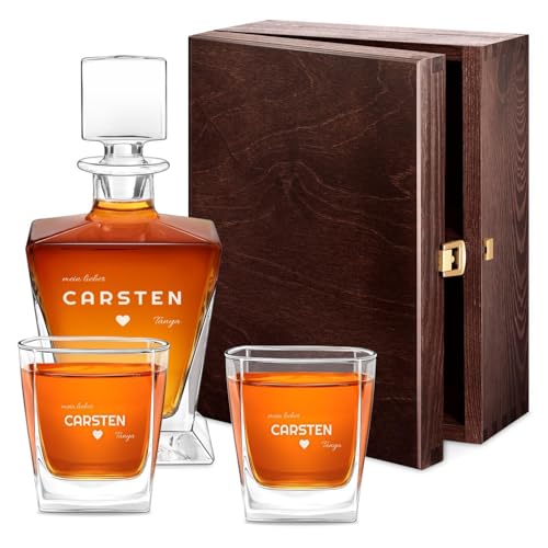 Maverton Whisky Karaffe 800 ml + 2/4 / 6er Whisky Gläser Set mit Gravur - Glas Karaffe mit Gläsern - personalisiertes Whiskey Decanter Set für Männer - für Whiskygenießer - Herz von Maverton