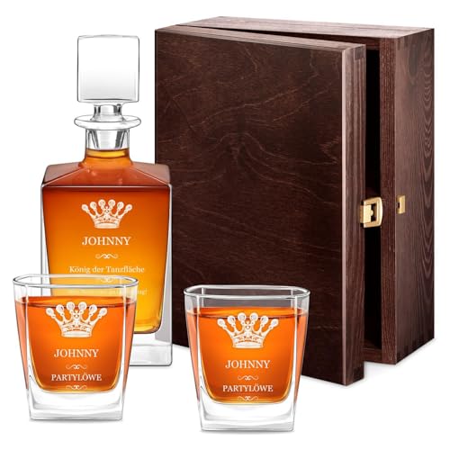 Maverton Whisky Karaffe 810 ml + 2/4 / 6er Whiskygläser Set mit Gravur - Whisky Dekanter mit Gläsern 250 ml für Männer - personalisiertes Whiskey Set für Whiskyliebhaber - Partylöwe von Maverton