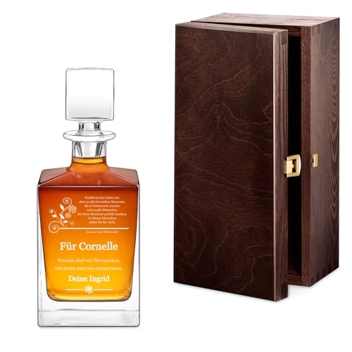 Maverton Whisky Karaffe mit Gravur 810 ml - graviertes Whiskey Dekanter mit Namensgravur für Frauen - Whisky Glaskaraffe - Whiskyflasche für Whiskygenießerin - Blumen Motiv von Maverton