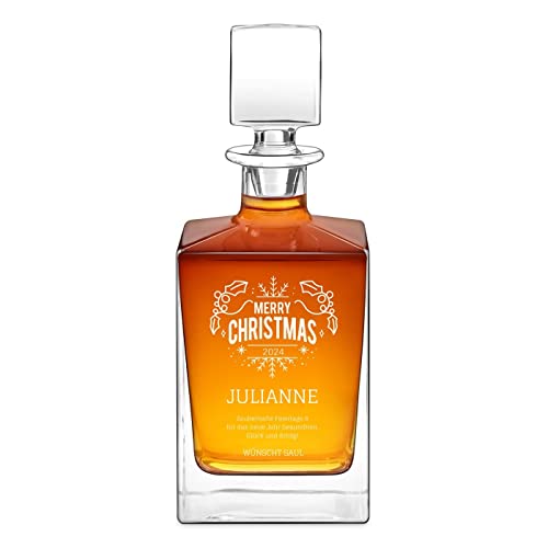 Maverton Whisky Karaffe mit Gravur 810 ml - graviertes Whiskey Dekanter mit Namensgravur für Frauen - Whisky Glaskaraffe - Whiskyflasche für Whiskygenießerin - Merry Christmas von Maverton